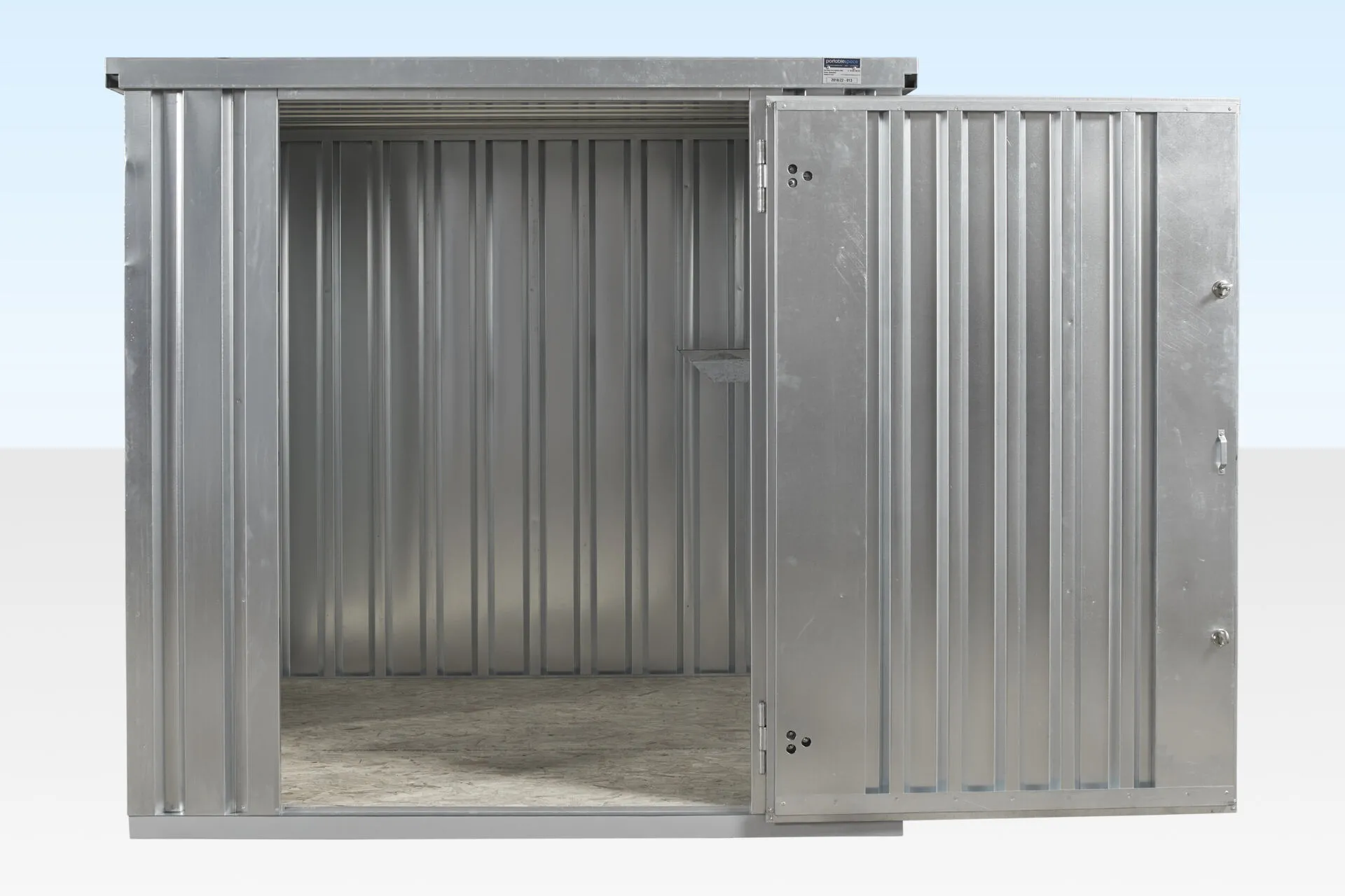 2m-Flat-Pack-Metal-Store-1-1.webp 2m Flat Pack Metal Storage Unit – Galvanized Steel Store with Floor - Image 1